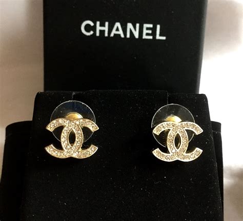 chanel crystal stud earrings|authentic Chanel logo stud earrings.